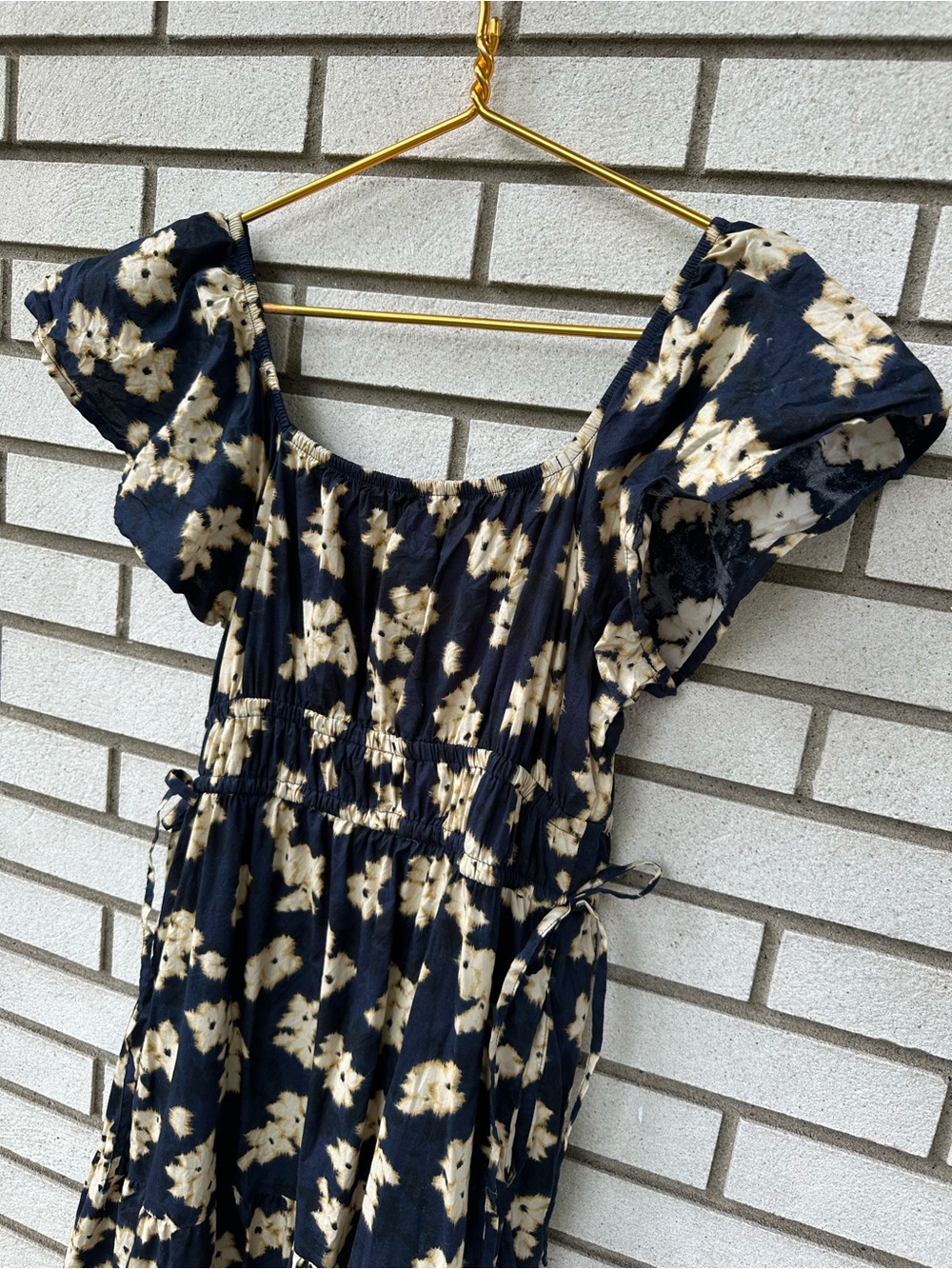 Time and Tru Navy Floral Cotton Flutter Sleeve Tiered Maxi Dress M Cottagecore - Picture 8 of 13